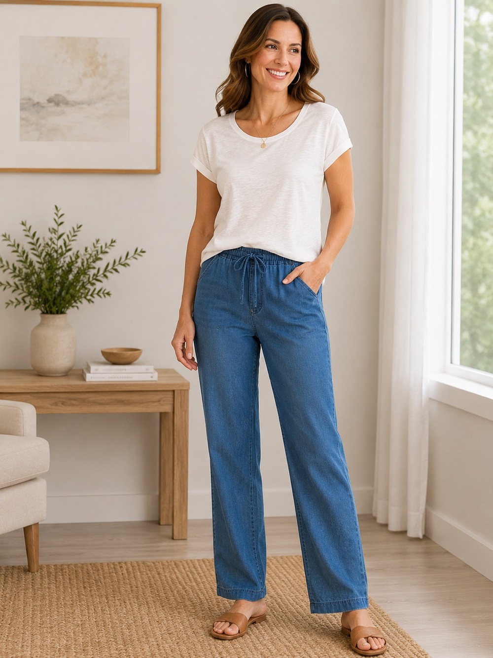 Talbots pants denim look pull on straight leg size medium